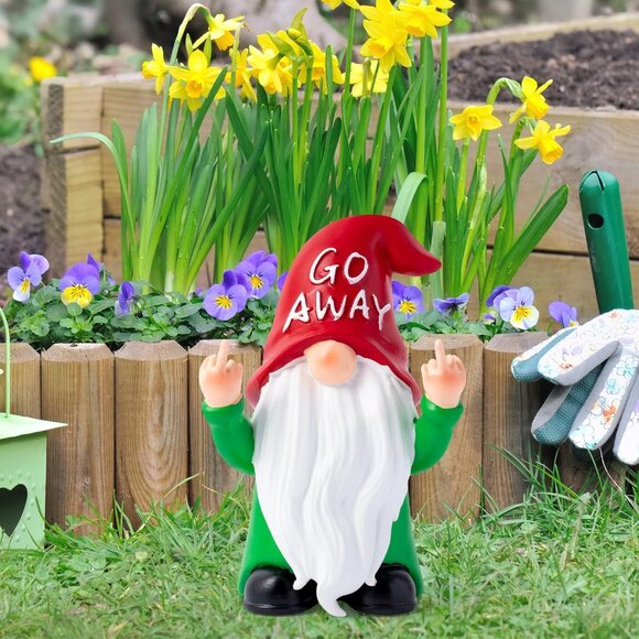 Naughty Gnome Resin Ornament Middle Finger Statue Decoration For Table Topper - Picture 2 of 6